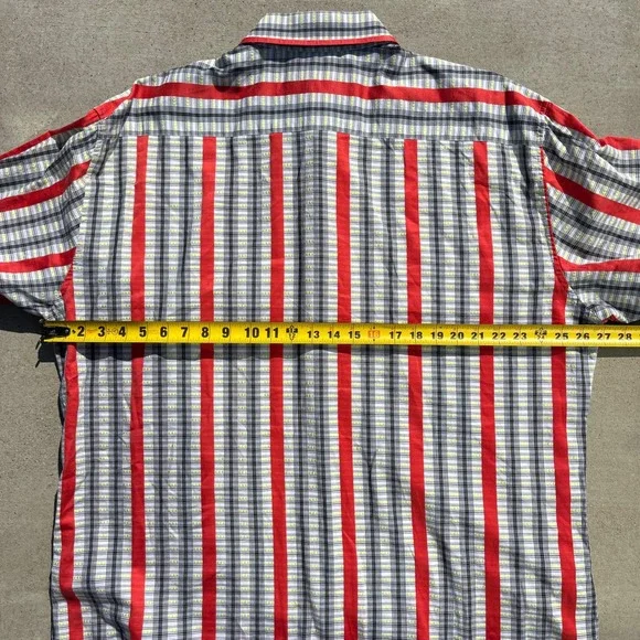 Robert Graham Shirt Orange Stripe & Plaid Mens 3XL Flip Cuff Collar Button Up